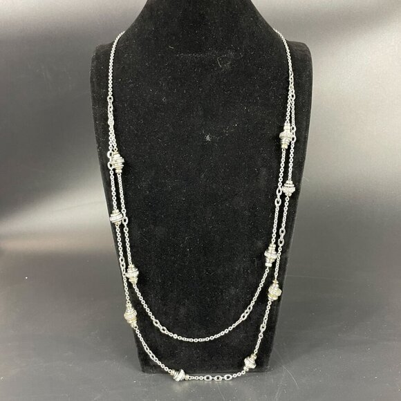 Loft Double Strand Silver & Gold-Tone Rhinestone Rondelle Wheel Beaded Necklace - Picture 2 of 5